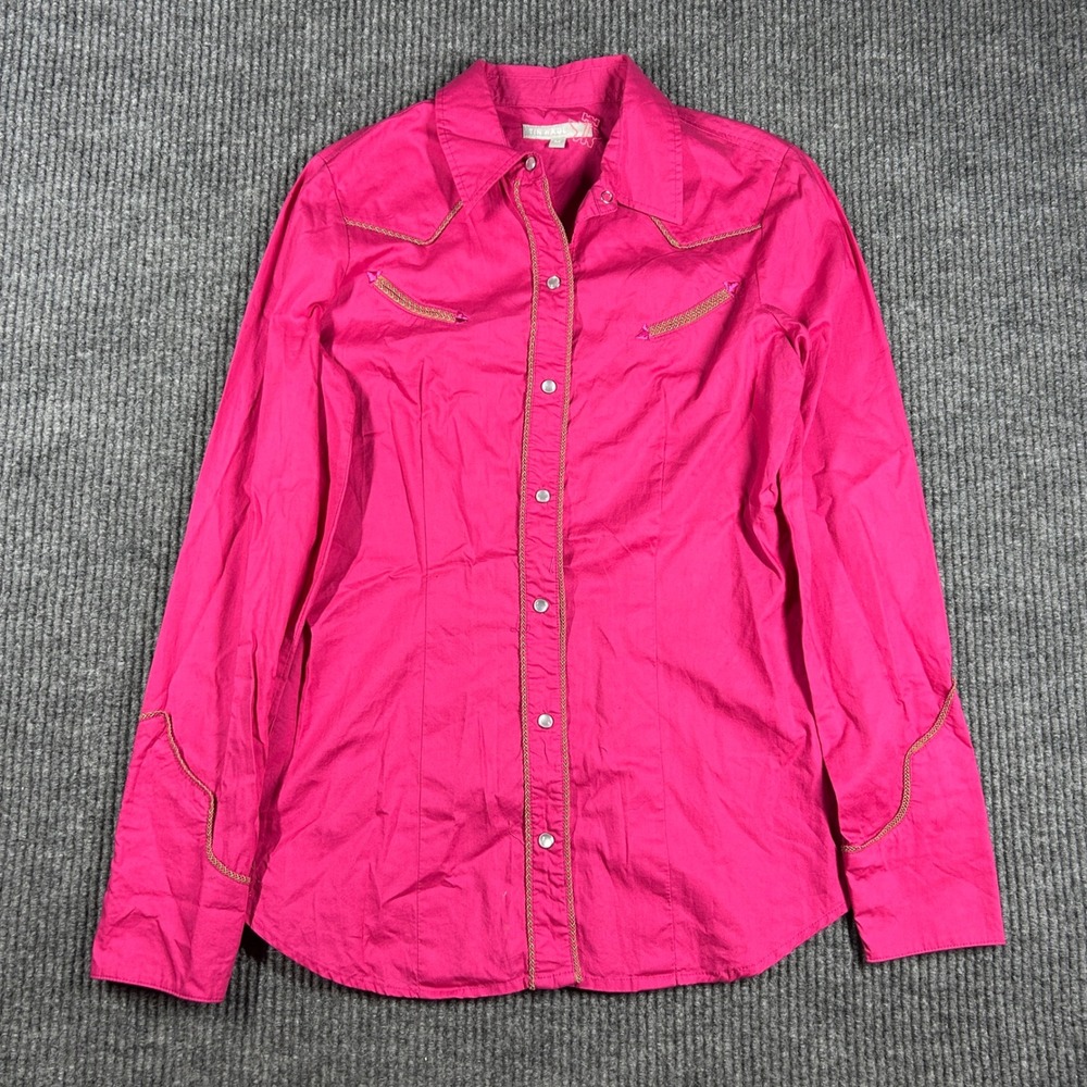 Tin Haul Shirt Womens M Pink Embroidered Western Pearl Snap Long Sleeve